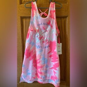 6/$20 JUSTICE Pink Printed "Cali Vibes Justice Beach" cover-up Size M(10) NWT